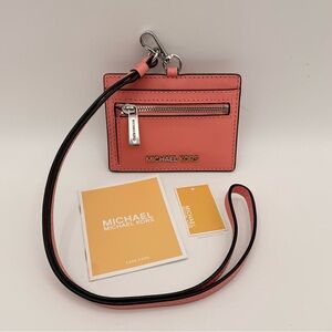 Michael Kors Leather Pink ID Badge Holder Wallet Lanyard